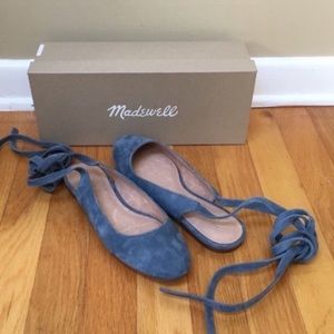 MADEWELL April Blue Suede Ankle-Wrap Flats